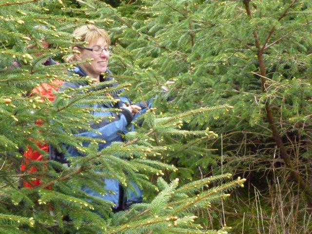Angela emerging from the forest with her eyes shut!