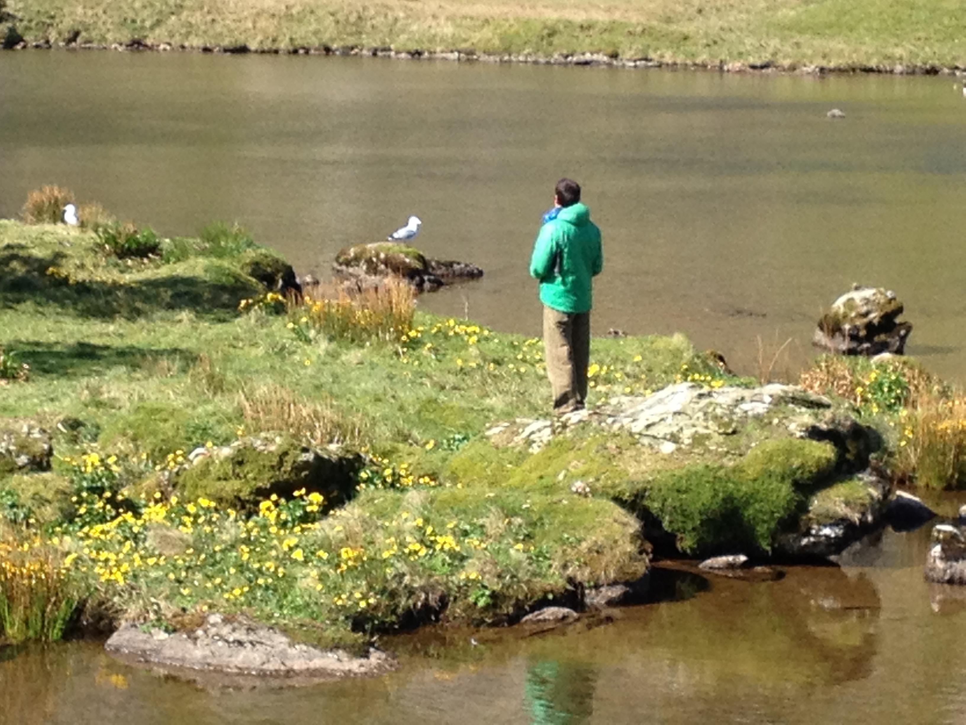 Paul on island in Llyn Glas